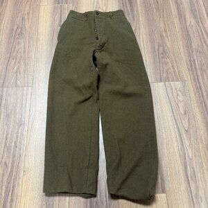 Vintage Military Wool Pants Mens 29x33 (fit 26x28) Green Button Fly